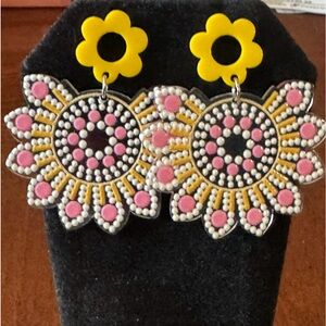 Geometric Flower Resin, 3d Acrylic Summer Vacation Pink, Yellow, white Earrings